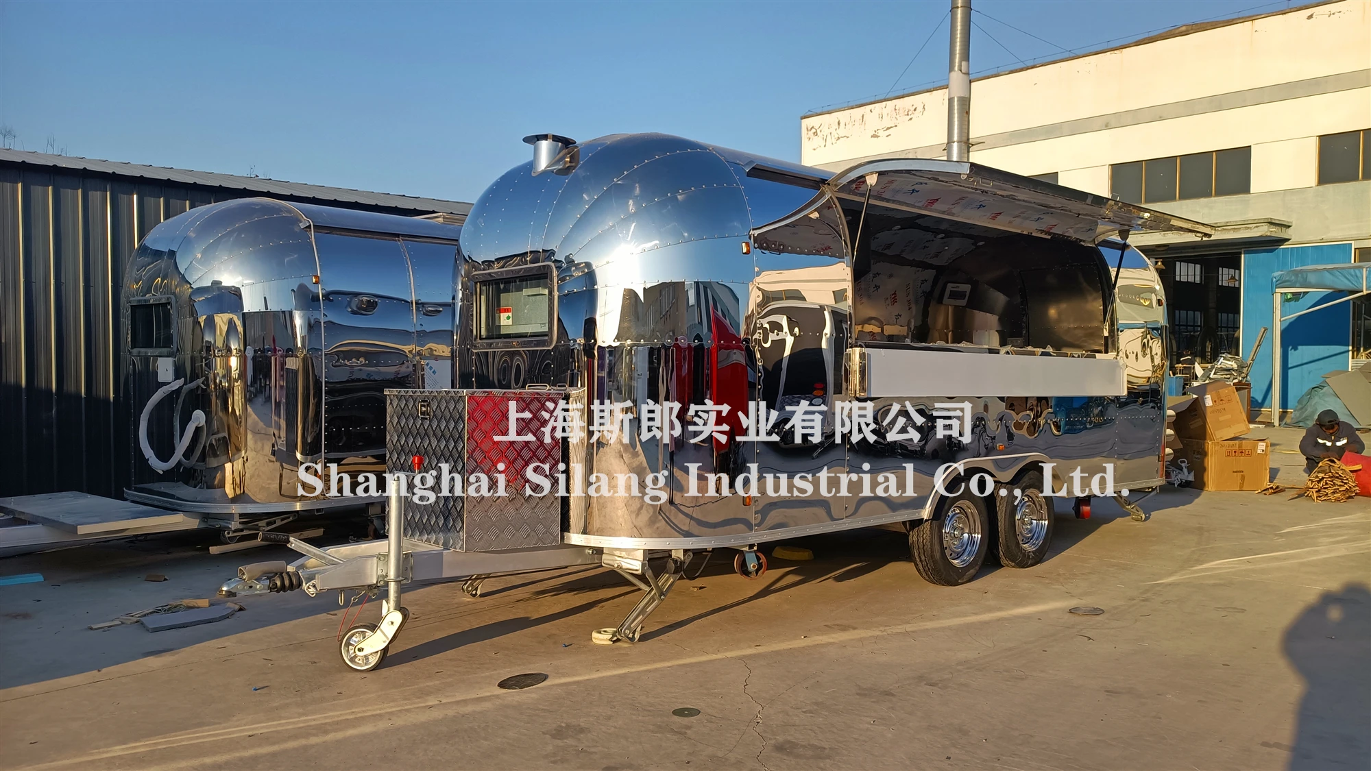 European standard food truck with pizza oven, Mobile kitchen van trailer full of equipment,  camping food trailer