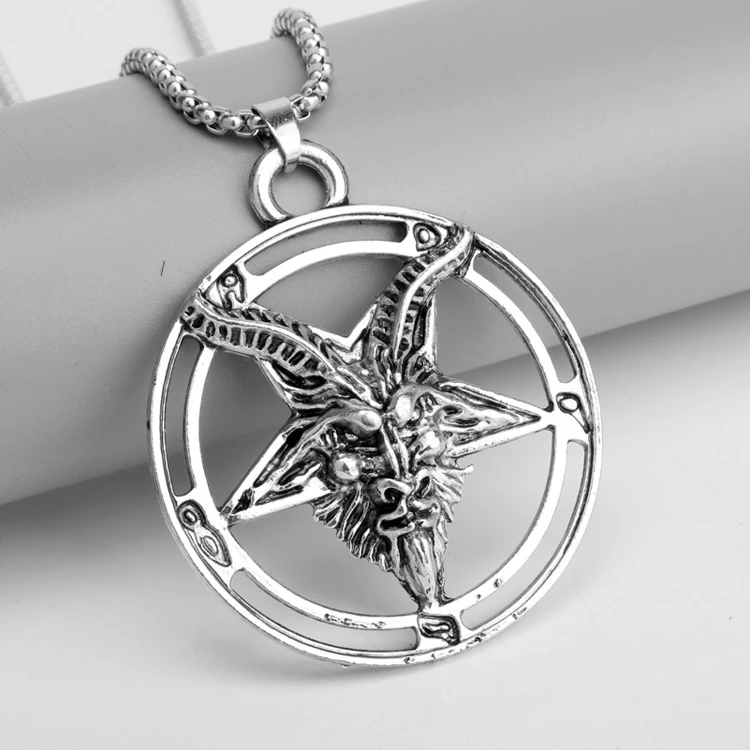 Fashion Viking Pentagon Goat Cow Head Skull Pendant Necklace for Women Men