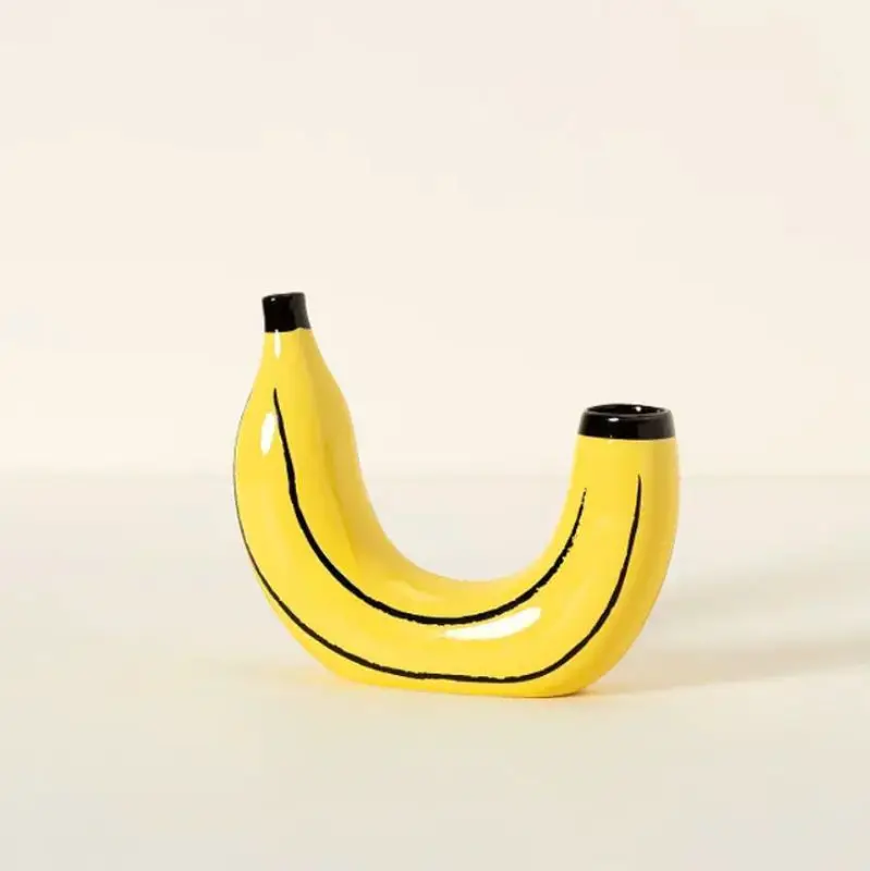 Banana-Shaped Resin Vase Yellow Double Opening Design for Home Decor for Living Room or Wedding Table Decorations