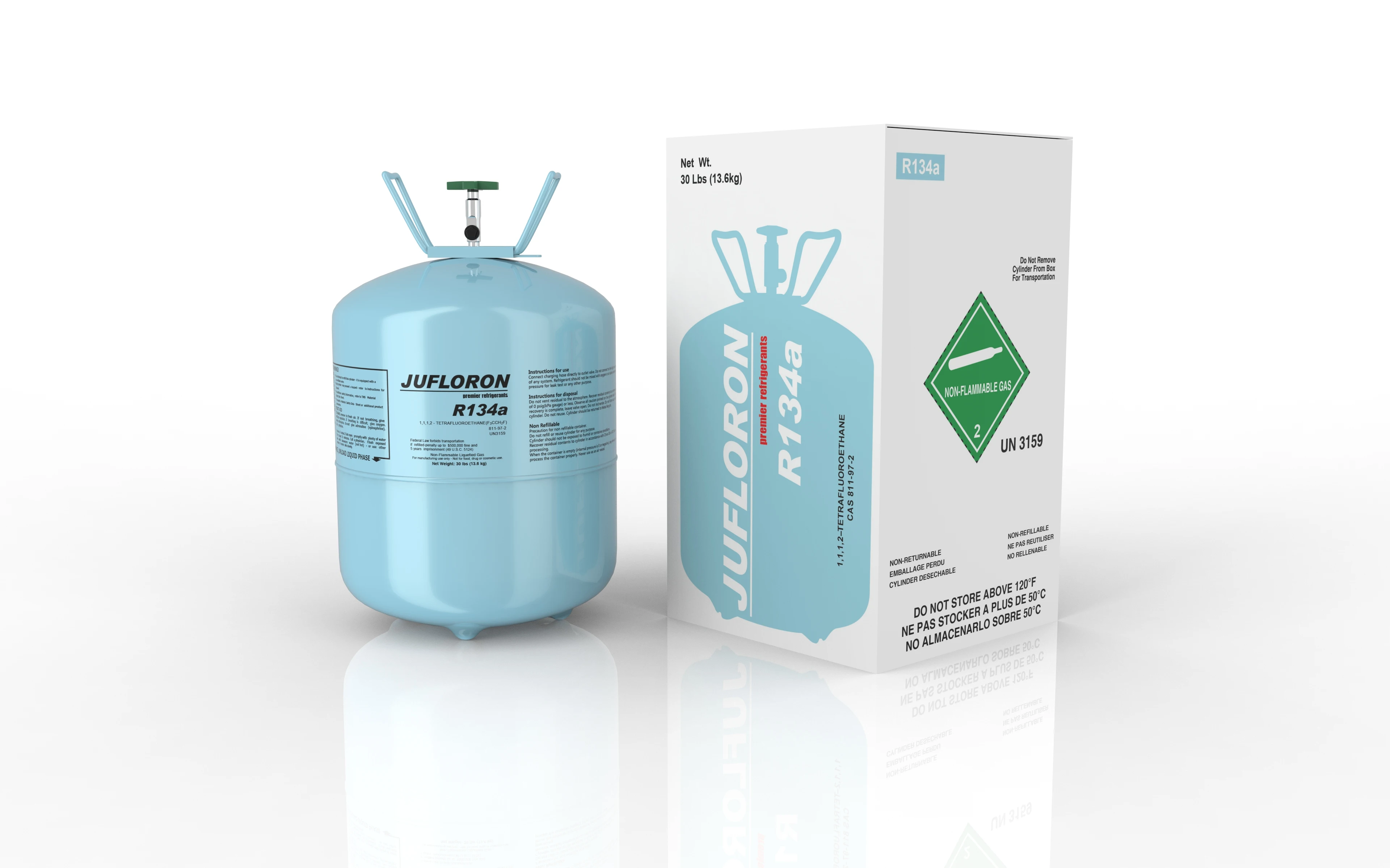 High Quality R134a 99.9% Purity 30lb Cylinder 13.6kg R134a Refrigerant Gas