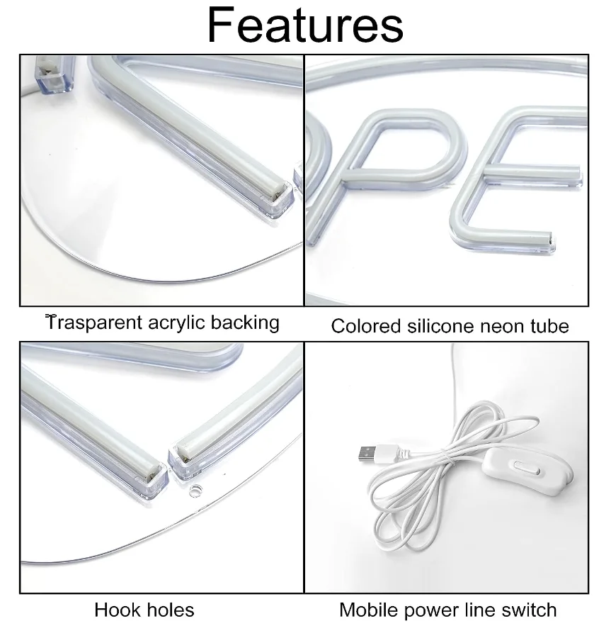 Novel Advertising Signboard Acrylic Neon Light Usb Powered Custom Led Open Neon Sign For Wall Store Business Bar Cafe Shop Decor