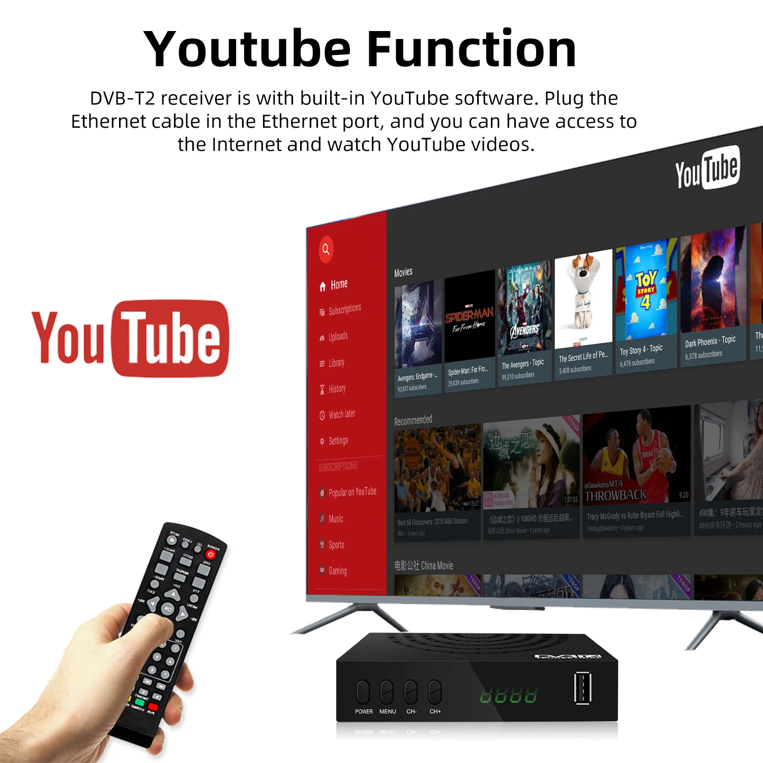 DVBT2 TV Box Russian DVB T2 Set Top Box DVB-T2 h265 STB T2 wifi dongle for dvb-t2