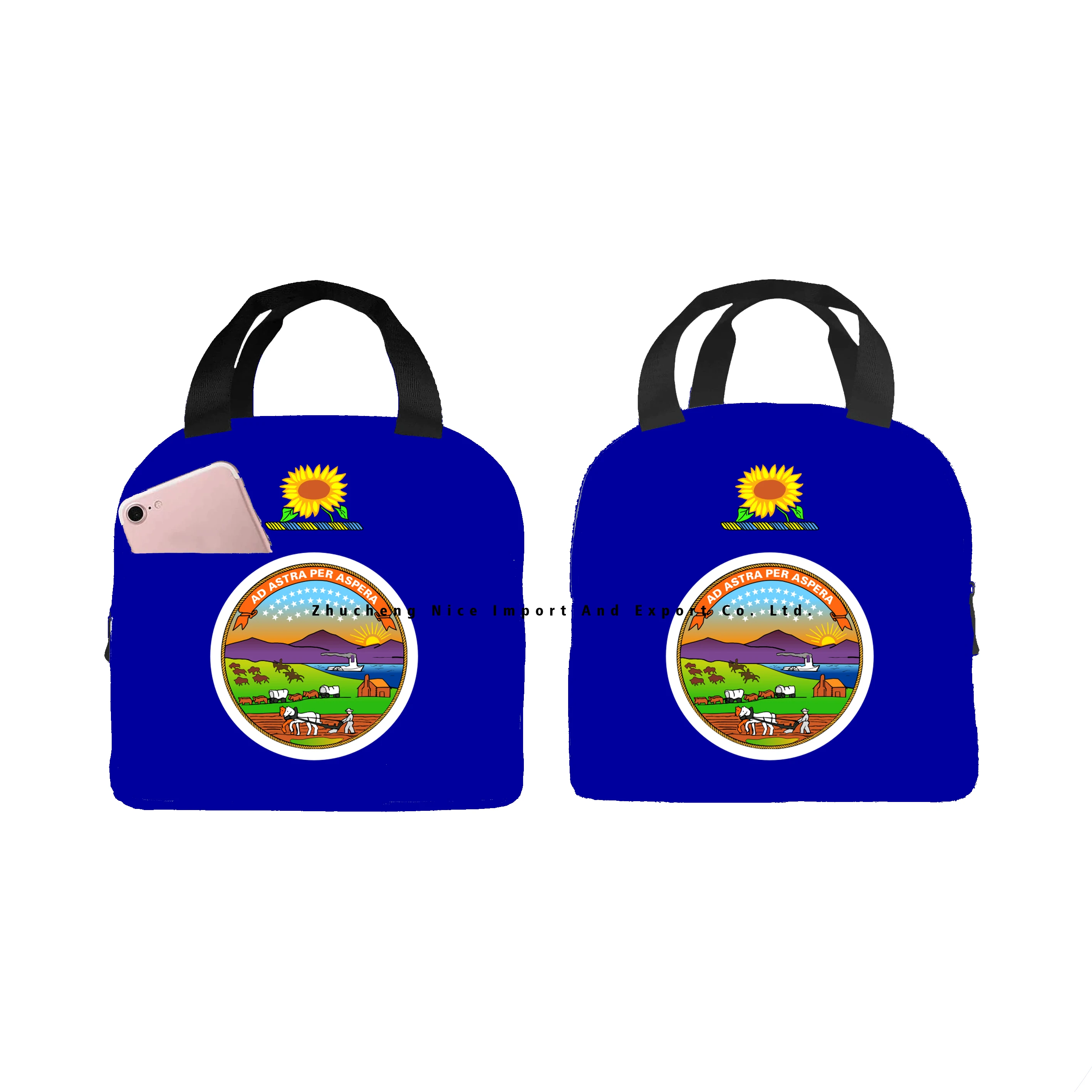 Custom America US Illinois state flag Lunch Tote Insulated Box Cooler Bag Seal Portable Thermal Insulation Aluminum Foil