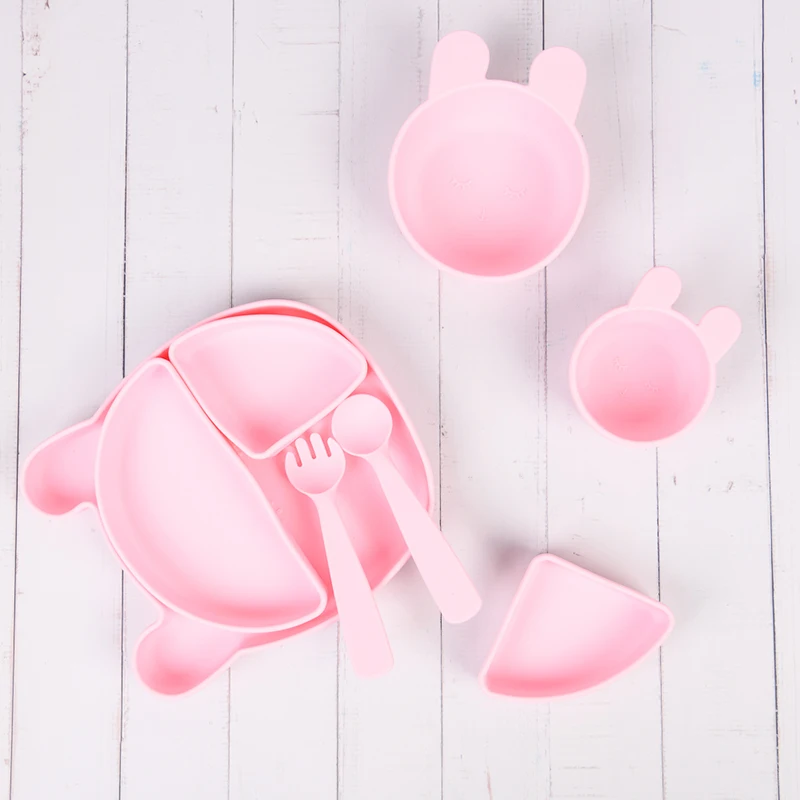 Kids Dining Toddlers  Feeding Suction Baby Diner Plate Rabbit BPA Free Divided Silicone Baby Plate
