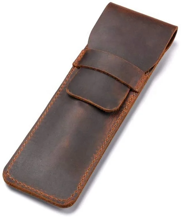 Handcrafted Top Grain Leather Pen Stand Custom Pencil Bag with Tuck Flap High Quality Pen Pouch and Pencil Case