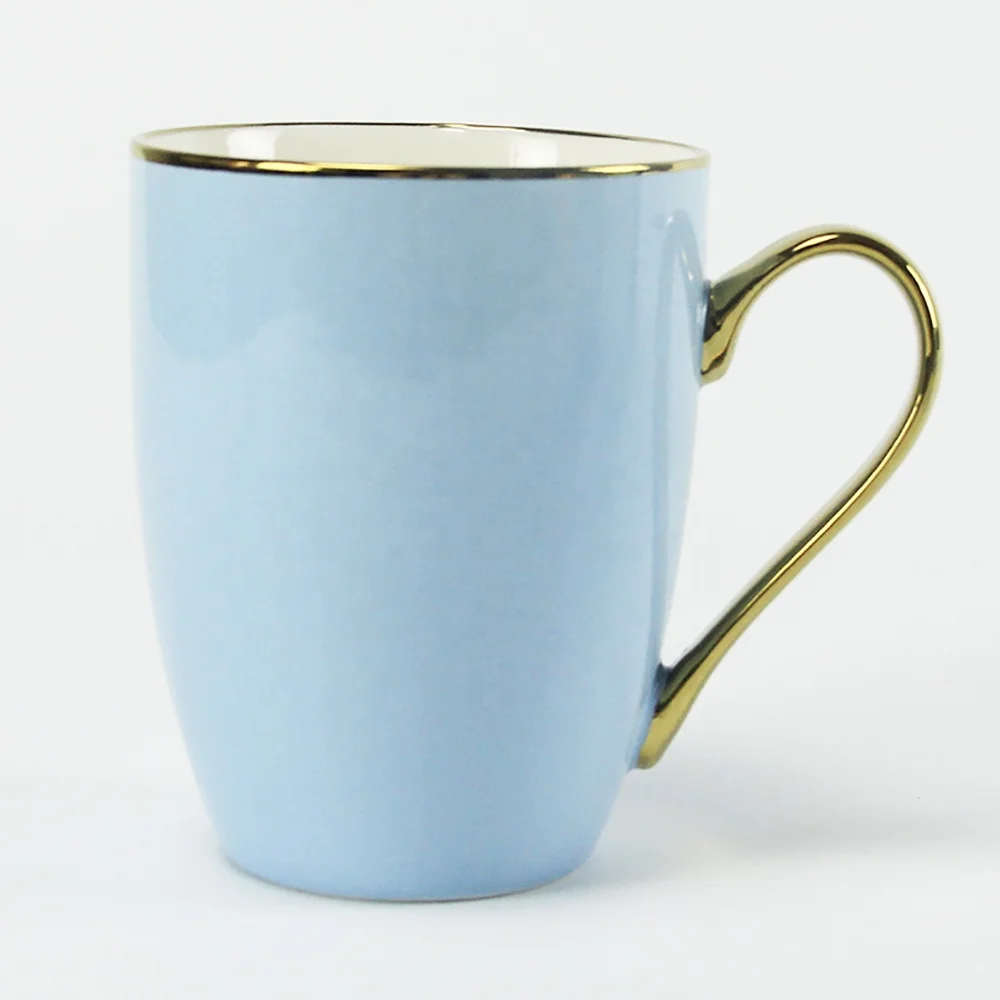 Factory direct sale barrel shape ceramic color glazed gold coffee mug with golden handle