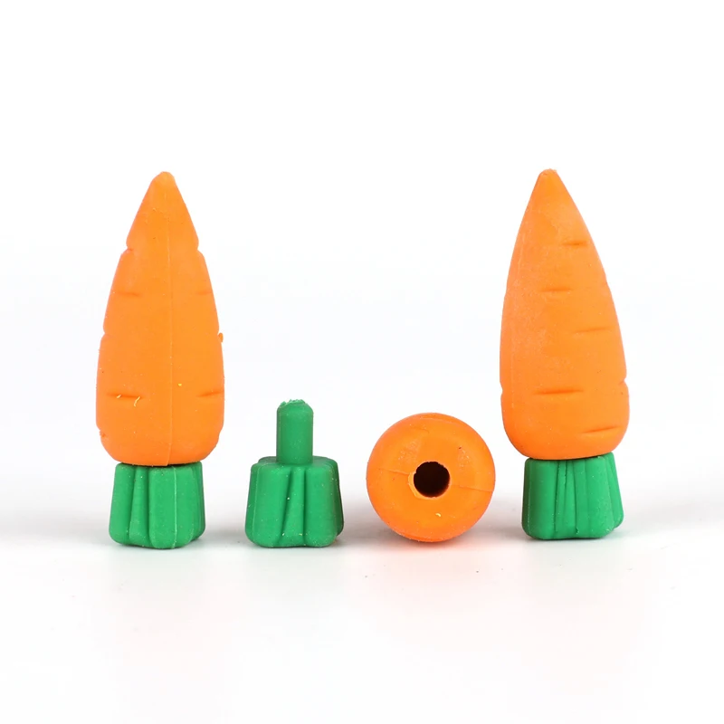 Hot 3d vegetable series stationery Supplies Novelty OEM funny kids removable Cartoon rubber food mini carrot shape pencil eraser