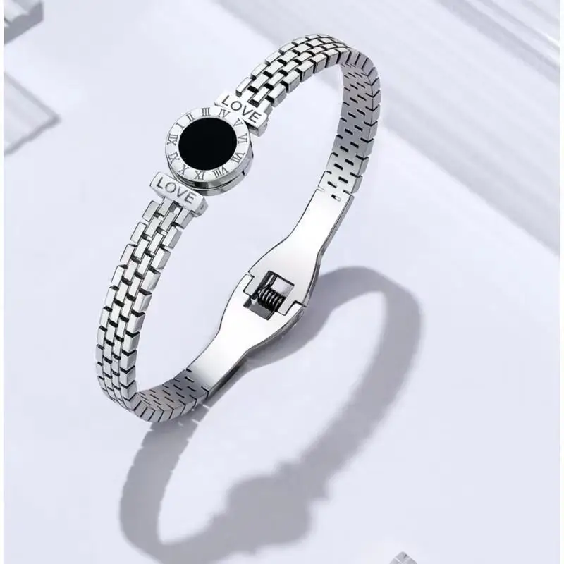 Simple Personality Roman Numeral Shell Stainless Steel Strap Hollow Bracelet For Women