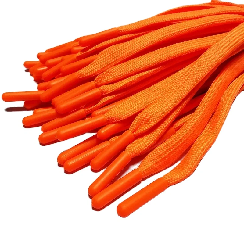 factory custom flat rope with colorful plastic ends of the hoodie cord