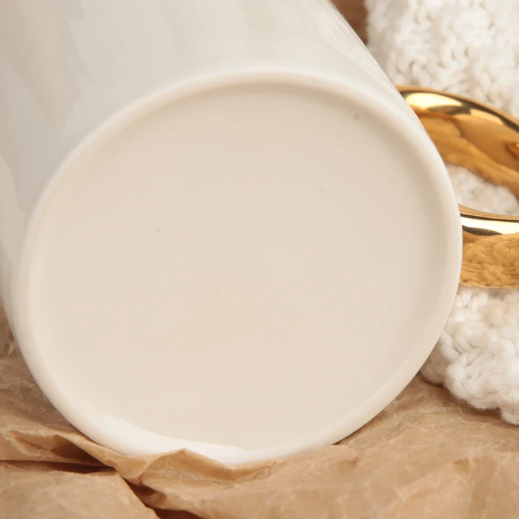 Custom Logo Luxury Dishwasher Safe Gold Rim 11Oz Ceramic Sublimation Blanks Coffee Mugs Cups With Golden Handle