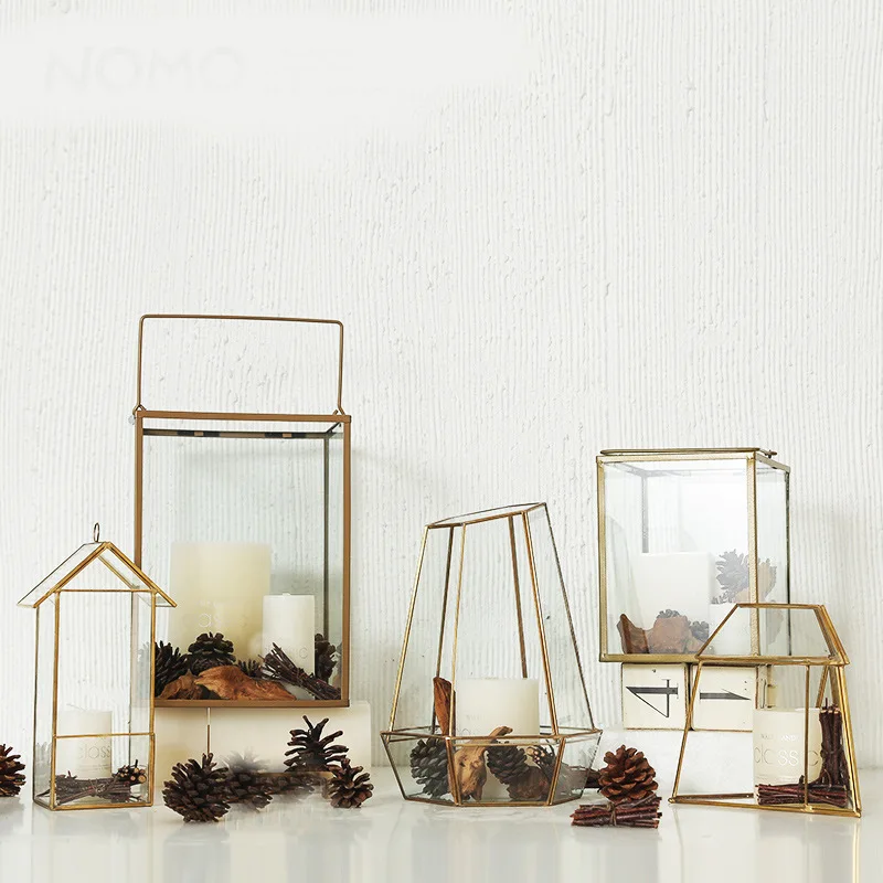 Glass Terrarium Container Plant Terrariums Gold Black Geometric Terrarium for Succulent Cacti Fern Flower