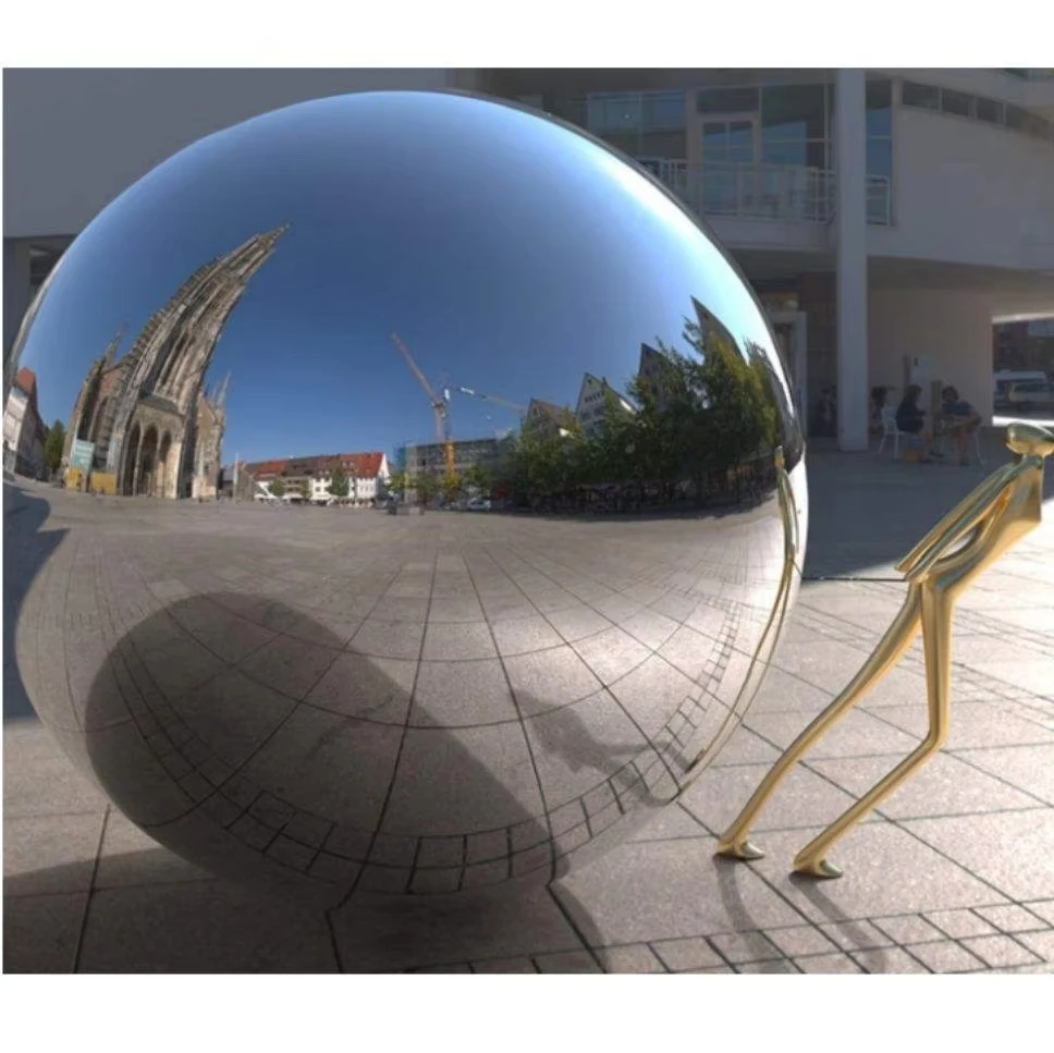 Outdoor Stainless Steel Hollow Mirror Metal Ball Fountain Garden Custom Decoration
