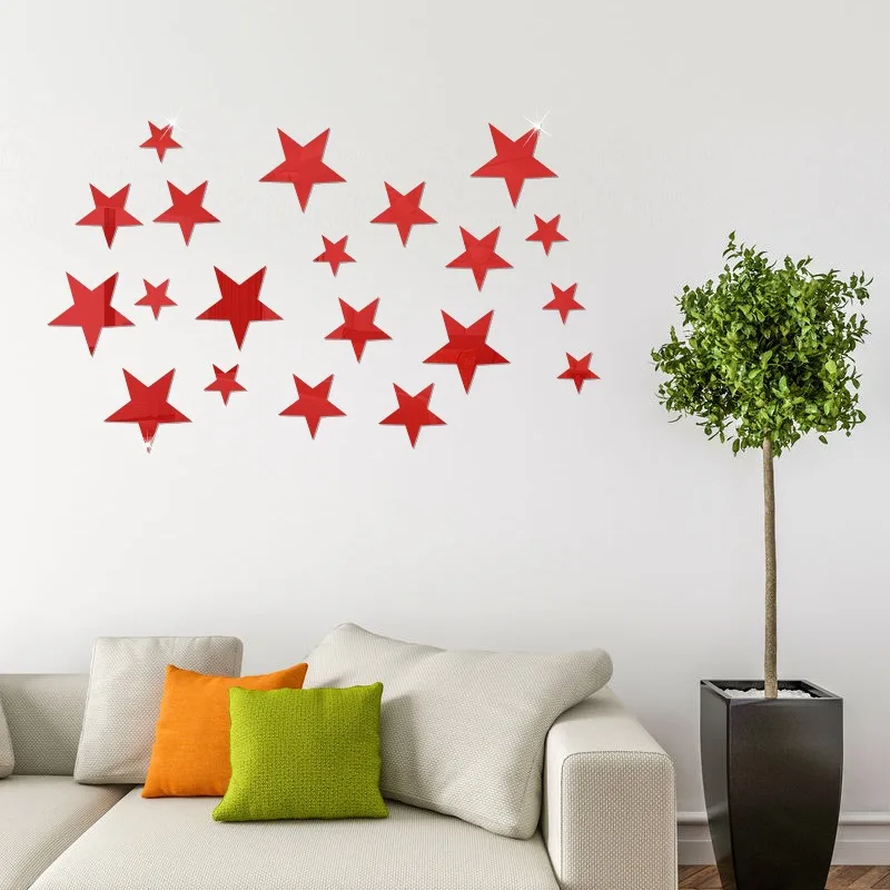 20 Pcs Gold Acrylic Mirror Wall Stickers Star Mirror Wall Decals Decoration DIY Sticker Bohemian Wall Paintings Art Decor