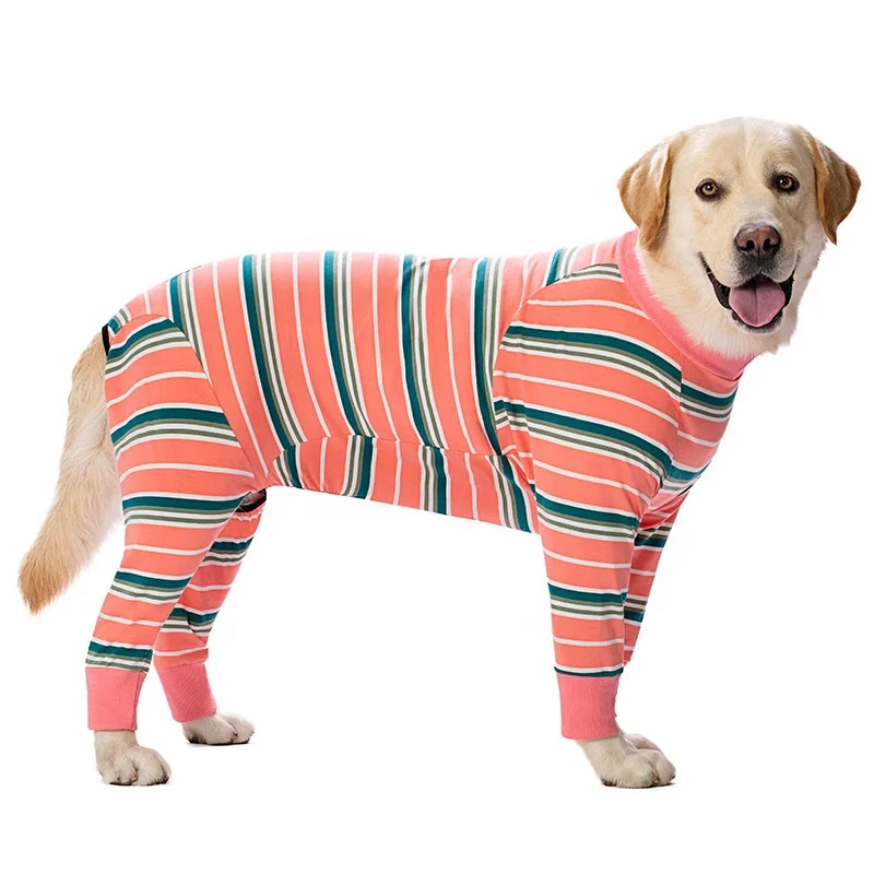 Large Dog Stripe Pajamas Post Surgery Wear Full Coverage Dog Pjs Recovery Sterilization Suit Pet Clothes