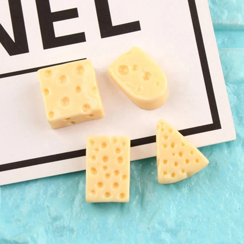 Wholesale Mini Resin Flatback Simulation Cheese Planar Miniature Food for DIY Kids Dollhouse Kitchen Ornament Decoration