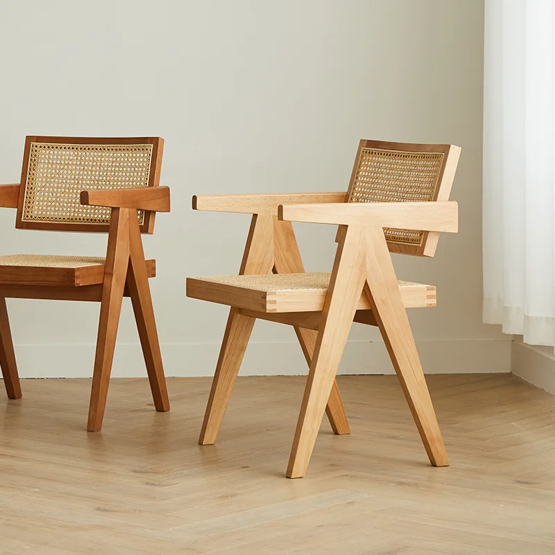 Household solid wood back log armchair simple rattan chair rattan chair home furniture