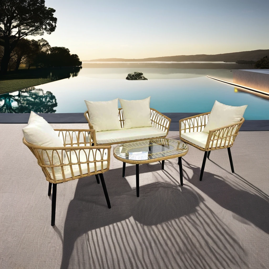 Modern Leisure Style Outdoor Waterproof Rattan Sofa Set Aluminum Garden Furniture Courtyard Park Hall Living Room Dining Hotel