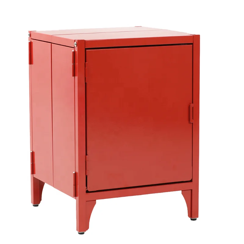 Hot New Products Factory Multifunction White Red Bedroom Side Table Furniture Bedside Table Modern Steel Nightstand