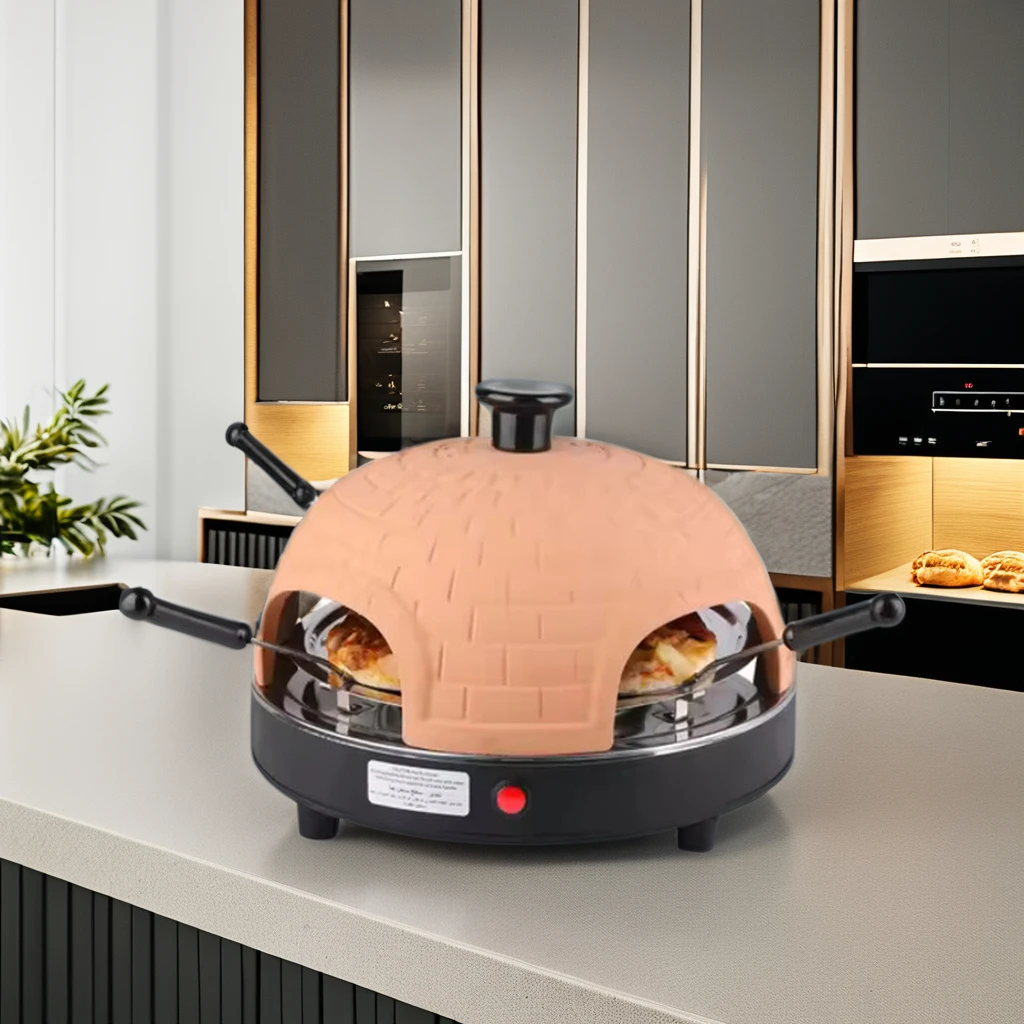 AUPLEX Family Sharing Stainless Steel Electric Pizza Oven Machine with Terracotta Cover, Mini Smokeless Pizza Bake (4 PERSON)