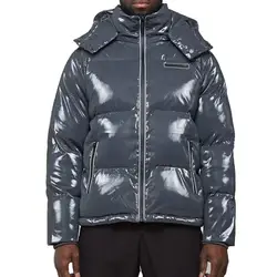 2022 Heavy Hooded High Quality Thick Designer Grey Winter Oem Oversized Logo Custom Men Shiny Puffer Jacket