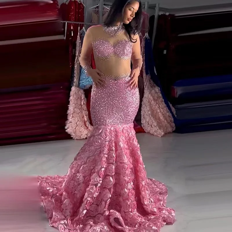 Rhinestone Customize New Arrivals Women Clothing Red Dresses Party Evening Elegant Sexy Long sleeve Sequin Dress Plus Size