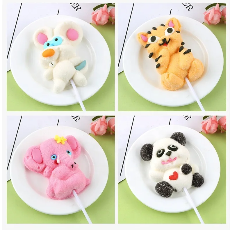 35g 15g 30g Animal shapes tiger panda rabbit bunny elephant mouse shaped Marshmallow Cartoon lollipop sweets candy
