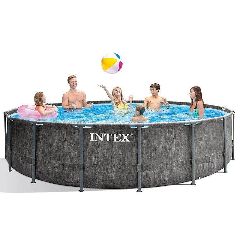 Intex 26742 15ft x 48in Outdoor Above Ground Greywood Steel Frame Swimming Pool