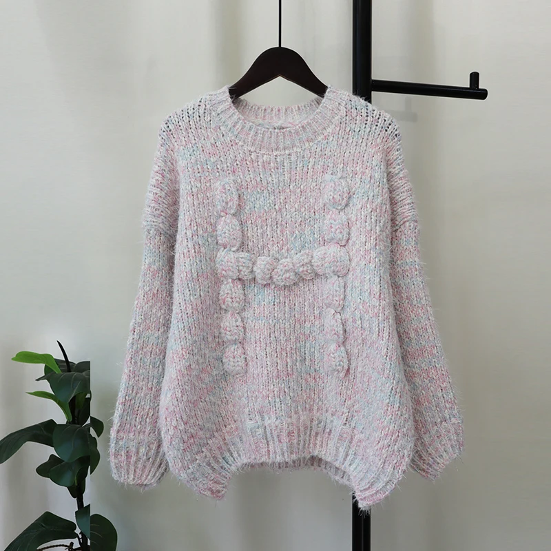 New Design Vintage Loose Knit Womens Sweater Fashion Casual Lazy Wind Knit Sweater For Woman