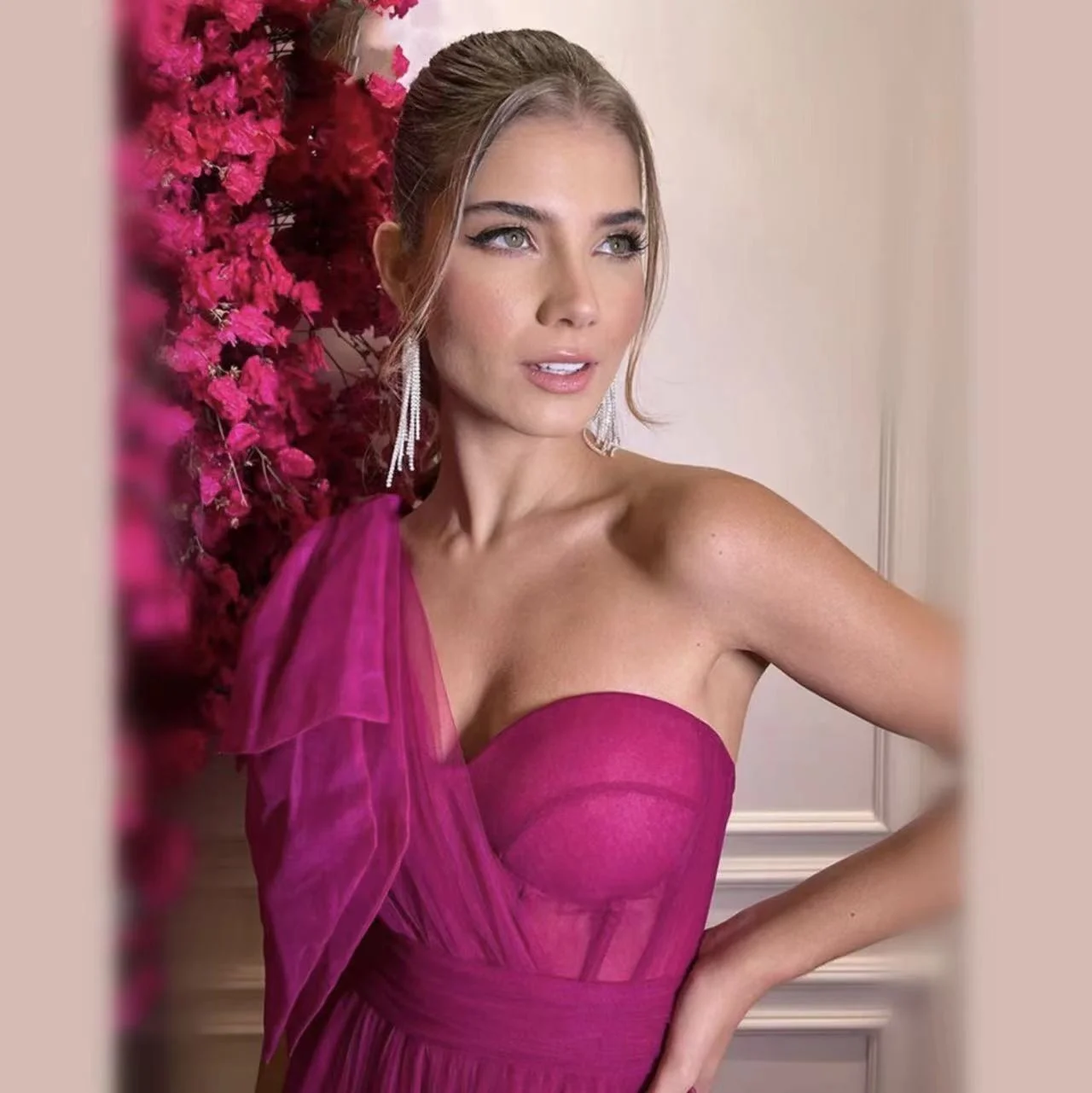 Fashion One Shoulder A-Line Evening Dress With bow women elegant custom evening dress for party prom