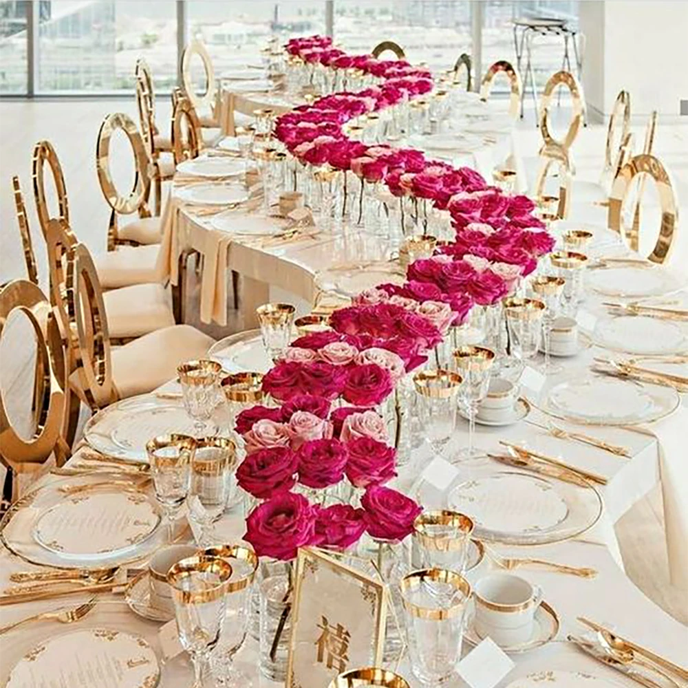 Wedding Party Background Decoration Luxury modern gold stainless steel round back dining banquet chair for wedding