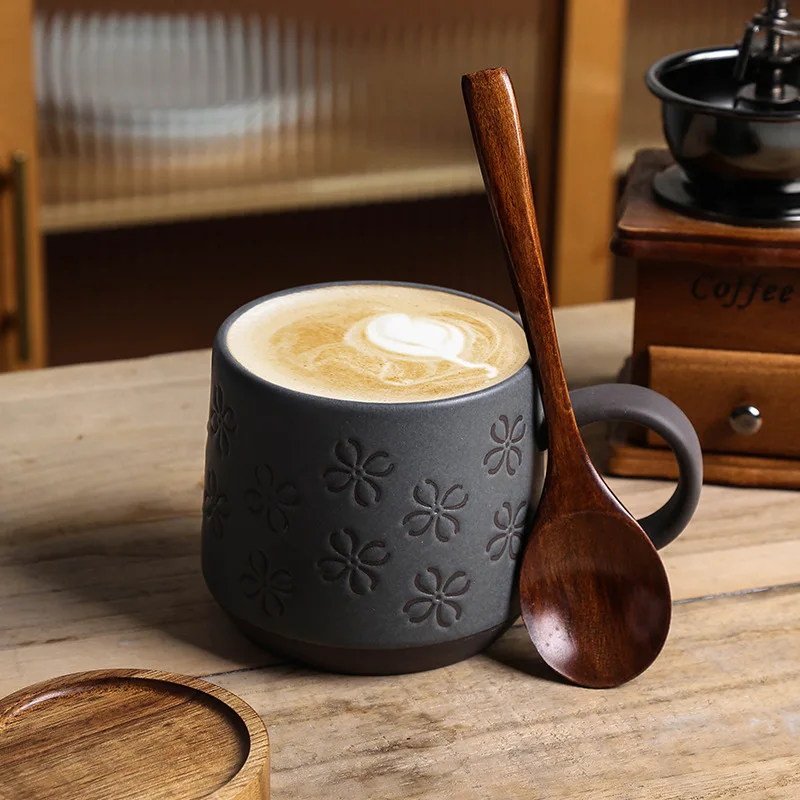 Creative Large Capacity Clover American Stoneware Vintage Coffee Mug Stoneware Ceramic Mug For Breakfast Couple Cup Tea Coffee