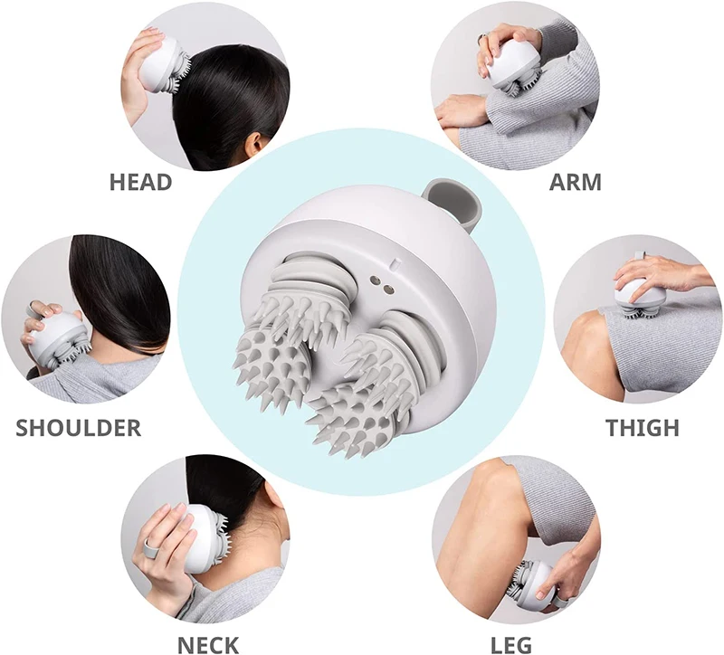IPX7 Waterproof Rechargeable Electric Shower Hair Brush Mutlti-Modes Kneading Head and Scalp Massager with 4 Removable Heads