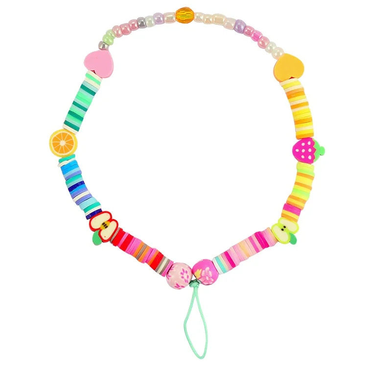 Fashionable Cute Polymer Clay Beaded Mobile Phone Charm Straps with Smiling Face for