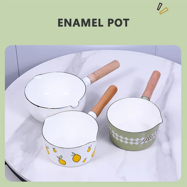Hot sell Custom logo classic 10/15/16/18cm Small single handle Non Stick Enamel milk pot for home kitchen