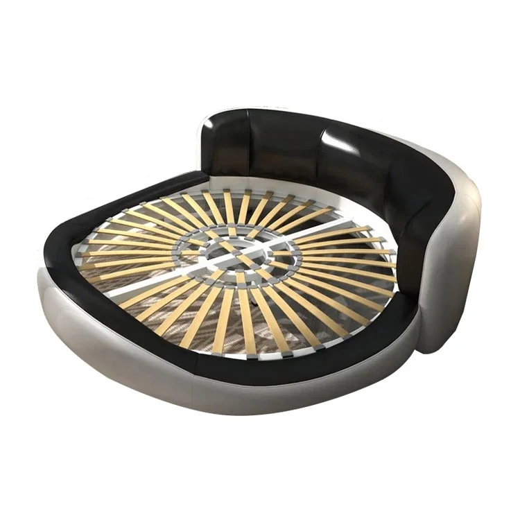 New Multifunction Bedroom Design Media King Size Tufted Button Round Smart Leather Round Bed