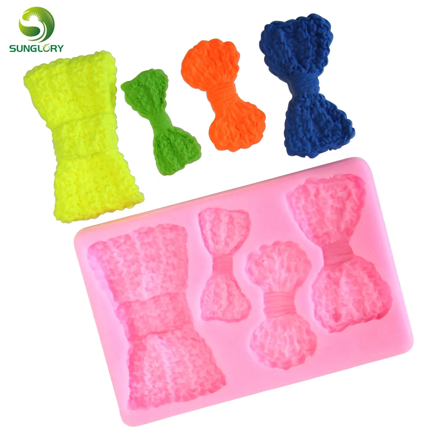 DIY 4PCS Bowknot Fondant Silicone Molds Border 3D Silicone Cake Molds For Baking Party Decoration Bows Gumpaste Mould Bakeware