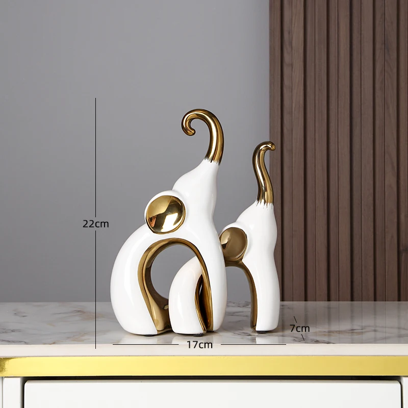 Creative Nordic Modern Ceramic Crafts Interior Decoration Sculpture a Pair of Gold Elephants Sculpture for Home Decoration
