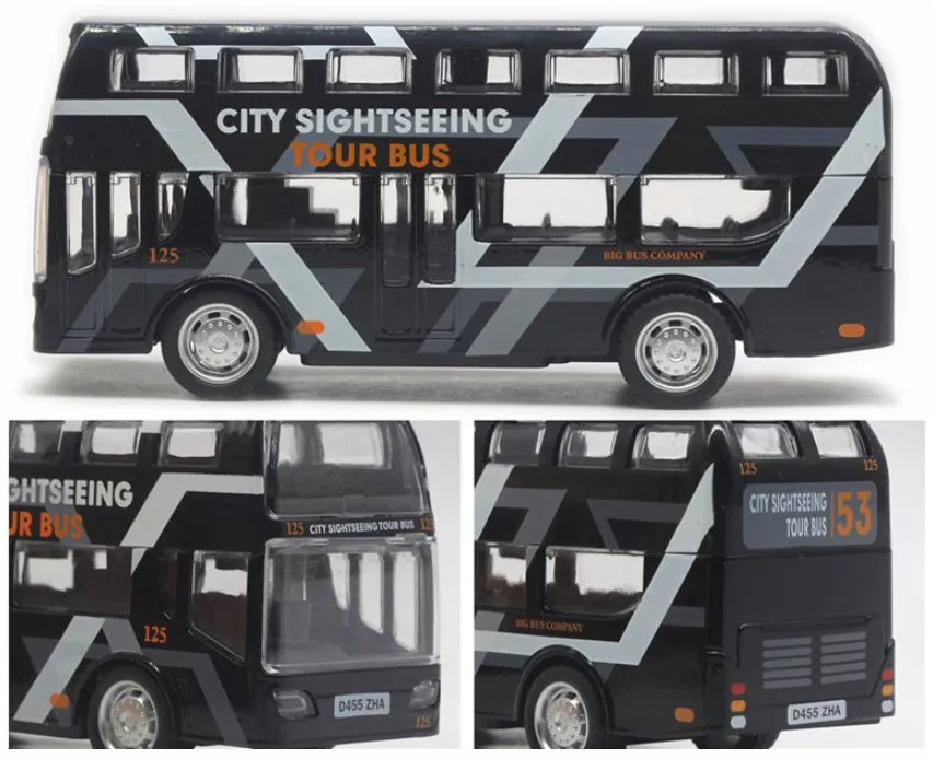 
1/64 Alloy School Bus Diecast double-decker London travel Bus Model Pull Back simulation Cars Toy Vehicle For Kid 