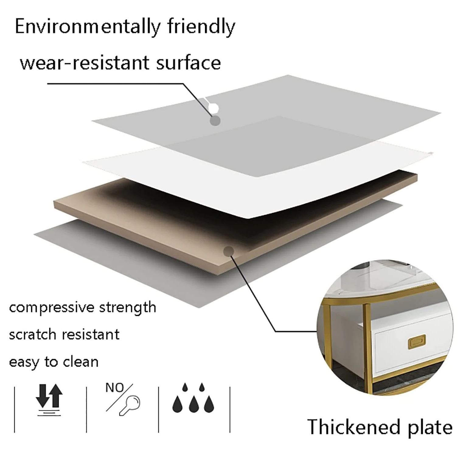 Home Furniture Center Luxury Wooden White Gold Frame Marble Top Coffee Table