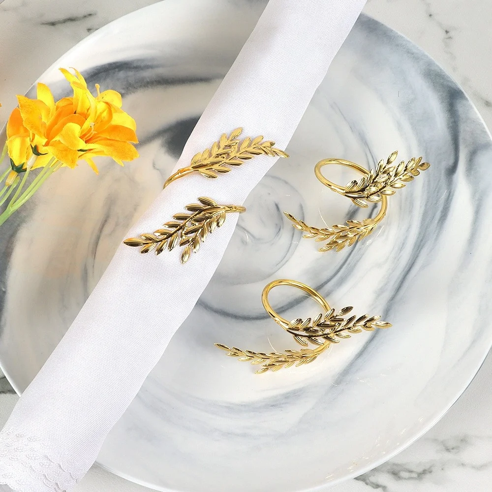 Table Decor Metal Flower Diamond Elegant Wedding Banquet Birthday Party Silver Gold Tubes Napkin Rings