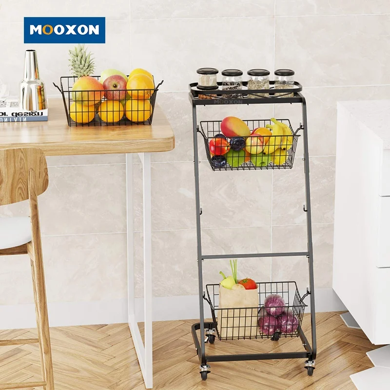 Multifunctional Iron Mesh Wire Metal Rack Fruit Holder Shower Shelf Hanging Bathroom Storage Organizer Basket With Wheels