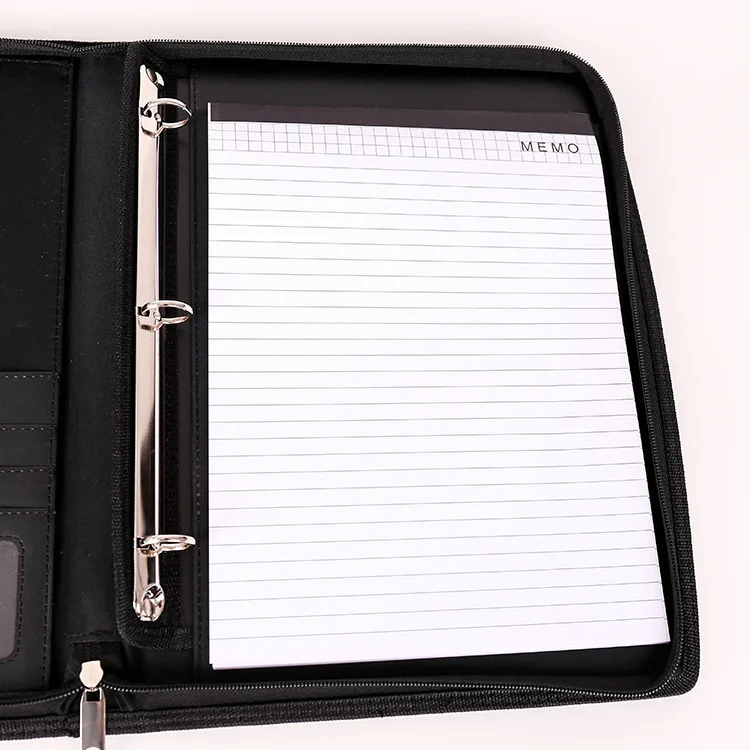 Business resume interview leather contratible portfolio padfolio tablet sleeve big pocket card slot pen holder handle