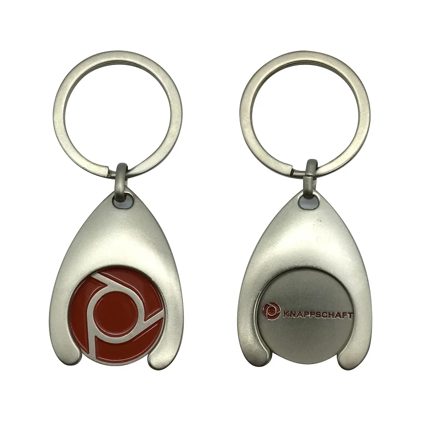 Factory Price Custom Logo Waterdrop shape Enamel Trolley Coin Holder Token Coin Metal Keychain for Promotional