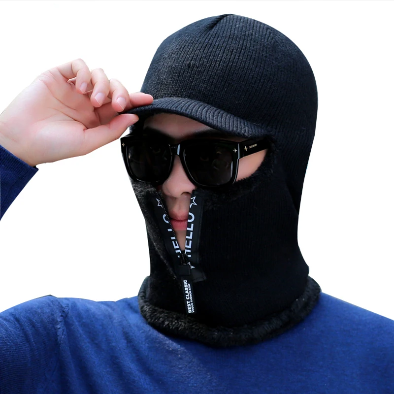 Новинка Балаклава зимние женские мужские шапки шерстяная вязаная Балаклава шапка Ninja маска теплая плюшевая карманная шапка унисекс зимняя шапка