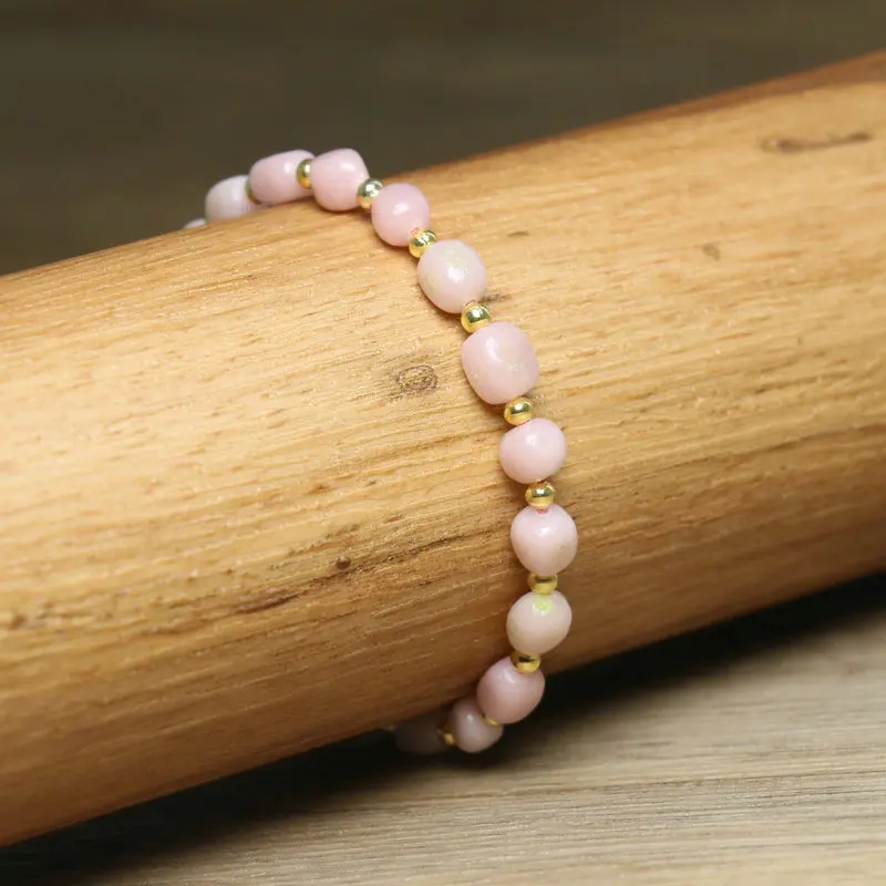 Bohemian Stone Bracelet for Women Fashion Jewelry Natural Pink Opal Beads Handmade Dainty Stretch Bracelet Jewelry