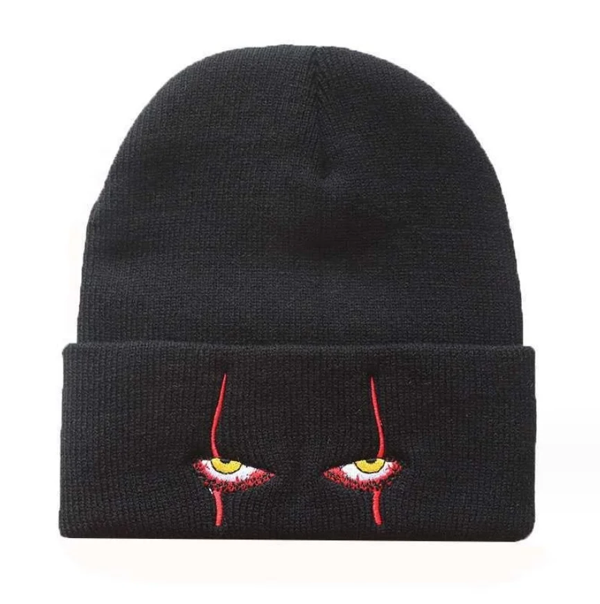 2024 Winter Beanies Students Knitted Funny Cap Pennywise Scary Eyes Hood Hip Hop Hats Gradient Color Skulls Hats Halloween Hats
