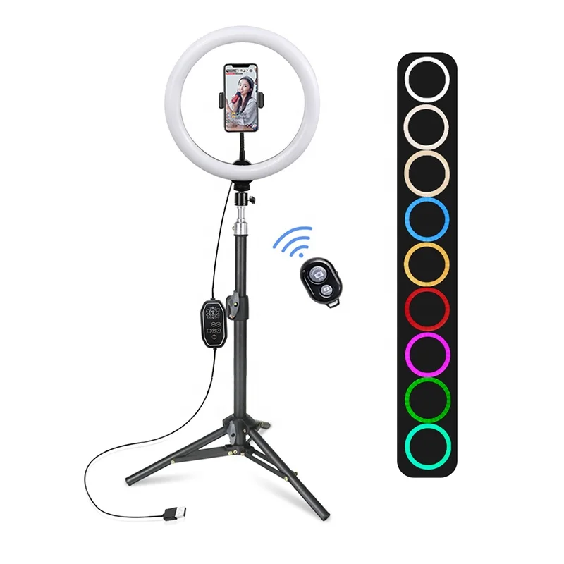 Factory custom Live Camera 10inch Rgb Dimmable Led Selfie Beauty Ring Fill Light with 2.1m tripod