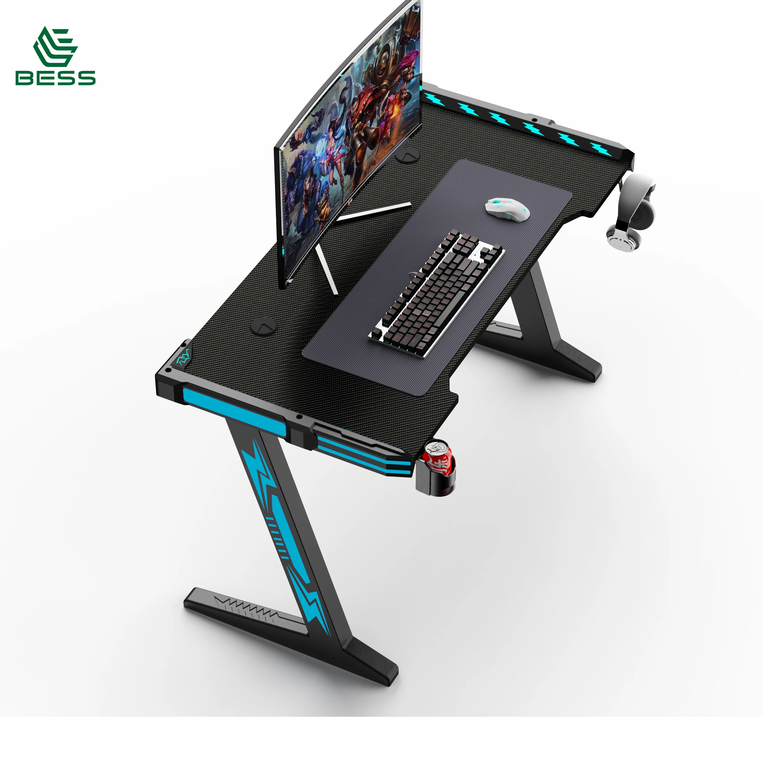 Игровой стол Bess с RGB E-sport компьютерный со светодиодной подсветкой настольный игровой