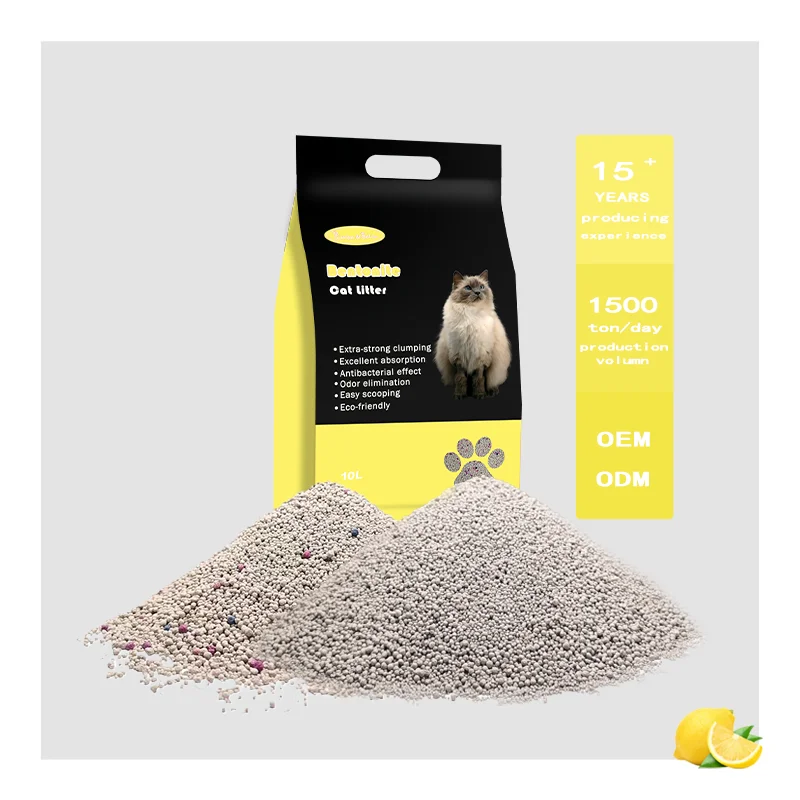OEM Manufacturers 100% Natural Sodium Cat Sand Lemon Scent Odour Lock Strong Dust Free Clumping Premium Bentonite Cat Litter