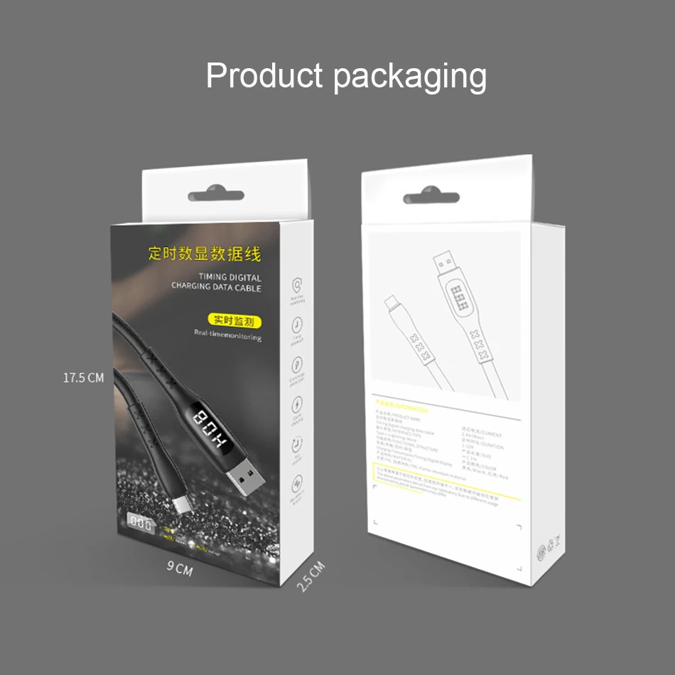  USB кабель для зарядного устройства Type-C/Micro/IOS с таймером дисплей синхронизации данных Быстрая зарядка iPhone Samsung Xiaomi